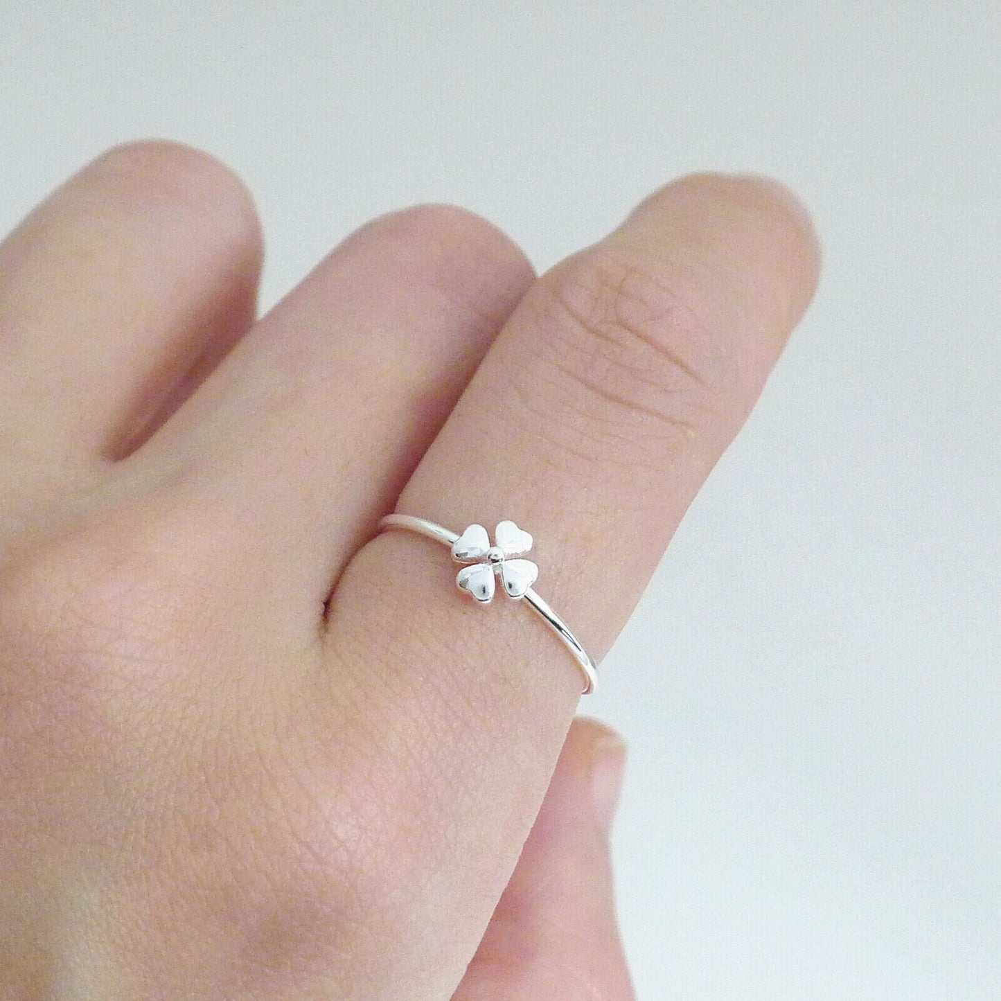 Sterling Silver Lucky Four Leaf Clover Love Hearts Shamrock Stack Ring - sugarkittenlondon