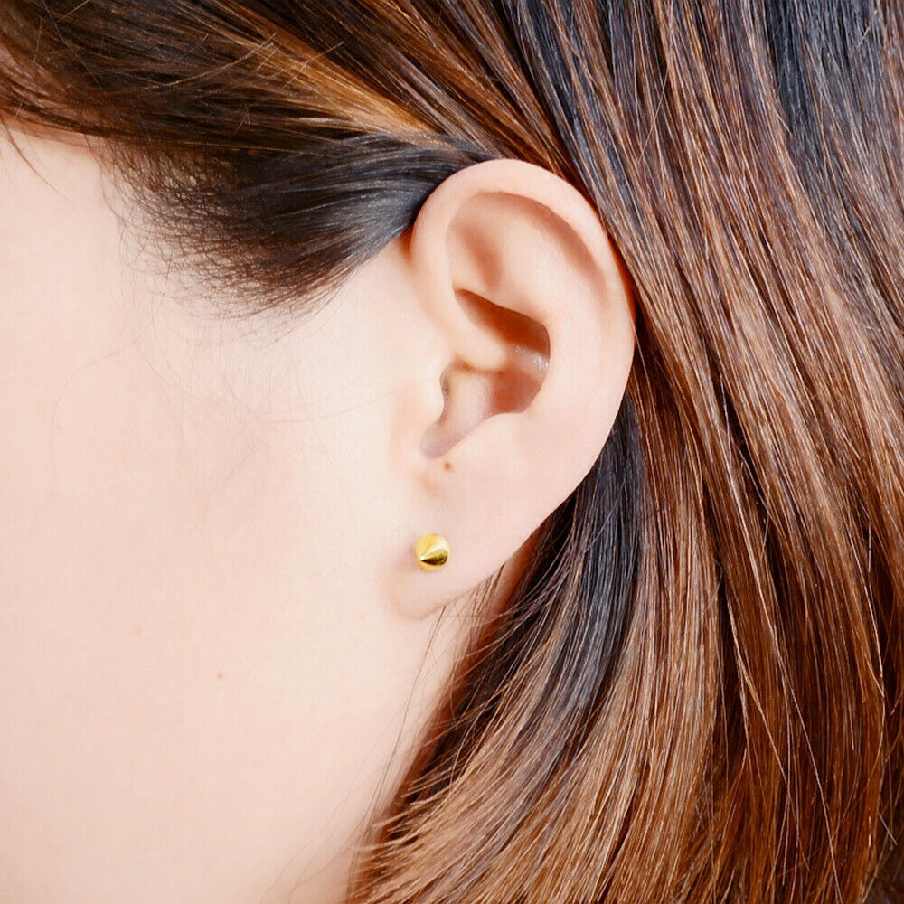 18K Gold on Sterling Silver Small Hollow Punk Circular Cone Spike Stud Earrings - sugarkittenlondon