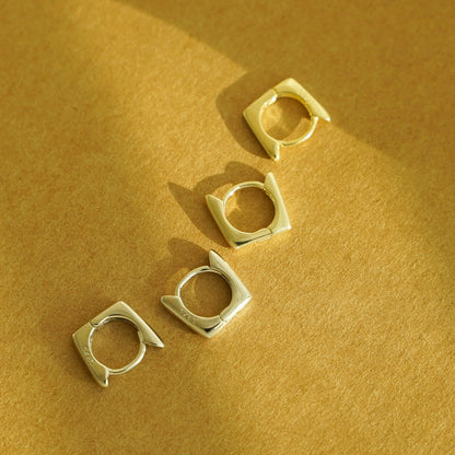 Gold on Sterling Silver Plain Square 7mm Hoop Huggie Earrings Unisex - sugarkittenlondon