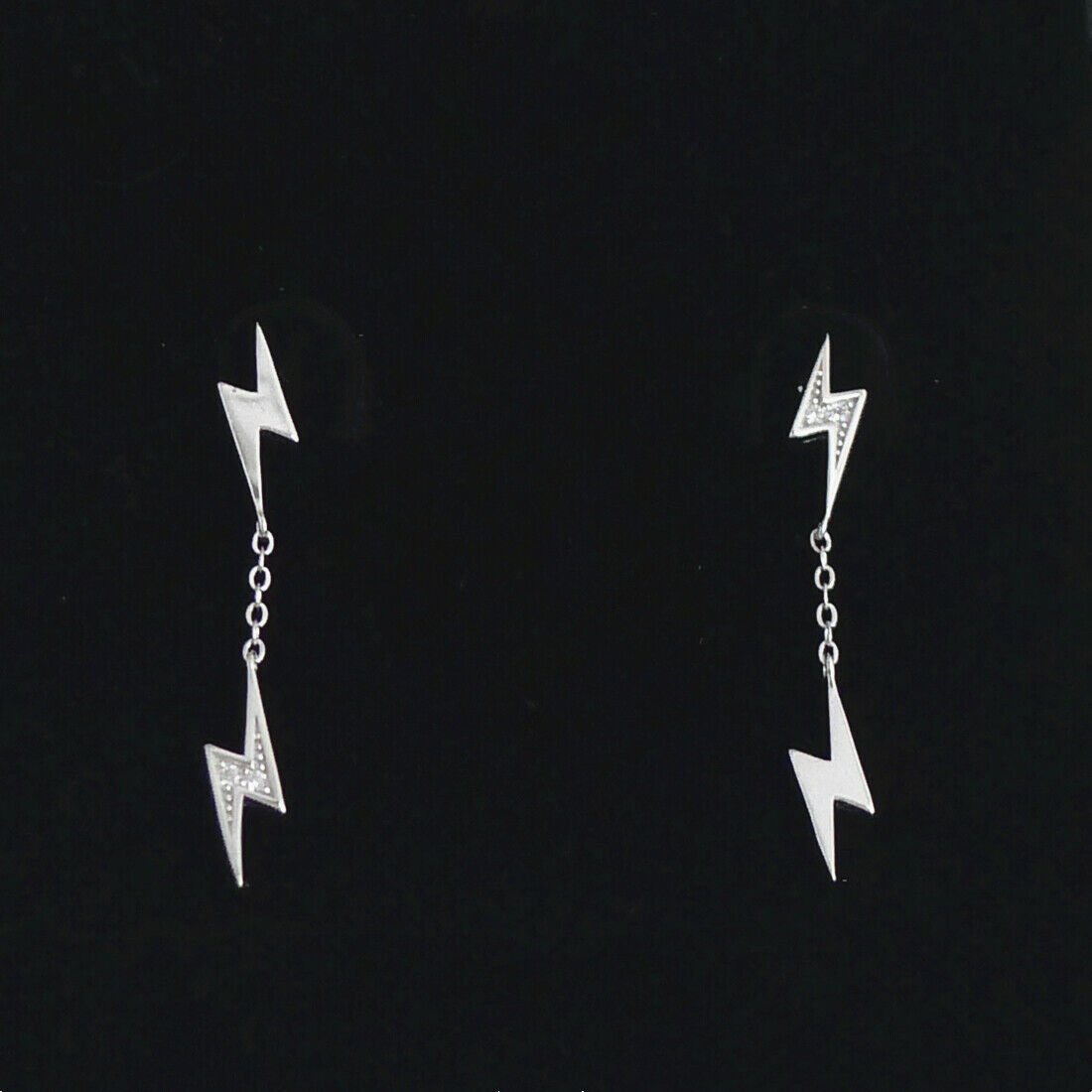 Sterling Silver Asymmetrical Lightning Bolt Drop Dangle Stud Earrings - sugarkittenlondon
