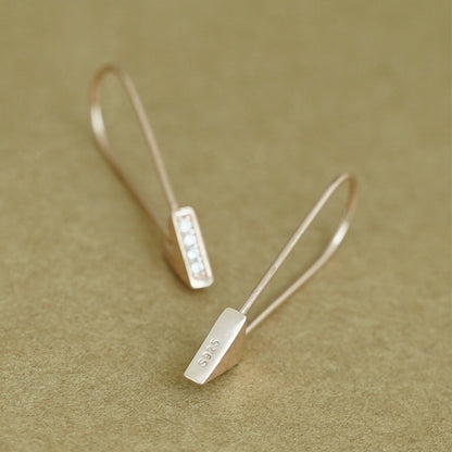 Rose Gold on Sterling Silver Triangle CZ Safety Pin Clip Hoop Drop Earrings - sugarkittenlondon