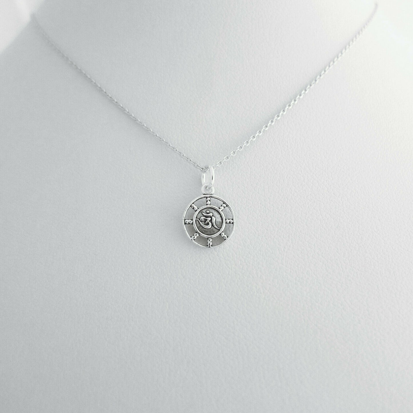 Sterling Silver Oxidized Om Aum Yoga Hidu Sanskrit Symbol Disc Circle Pendant - sugarkittenlondon