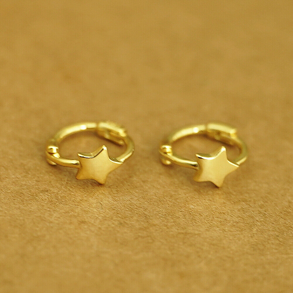 18K Gold on Sterling Silver Mini Star Square Triangle Hinged Hoop Earrings - sugarkittenlondon