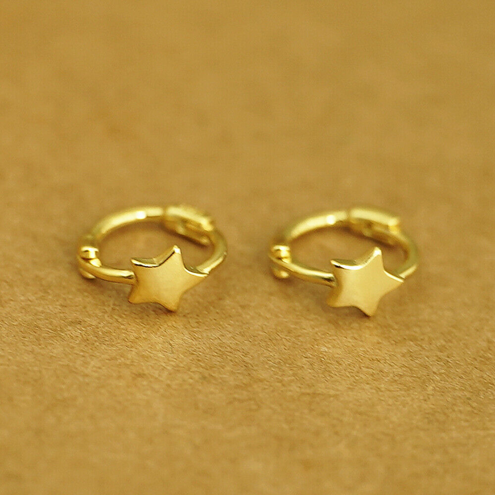 18K Gold Hinged Hoop Earrings with Mini Star, Square, and Triangle Shapes - sugarkittenlondon