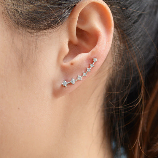 925 Sterling Silver Ear Crawlers with Linked 7 CZ Line Wavy Stars - sugarkittenlondon