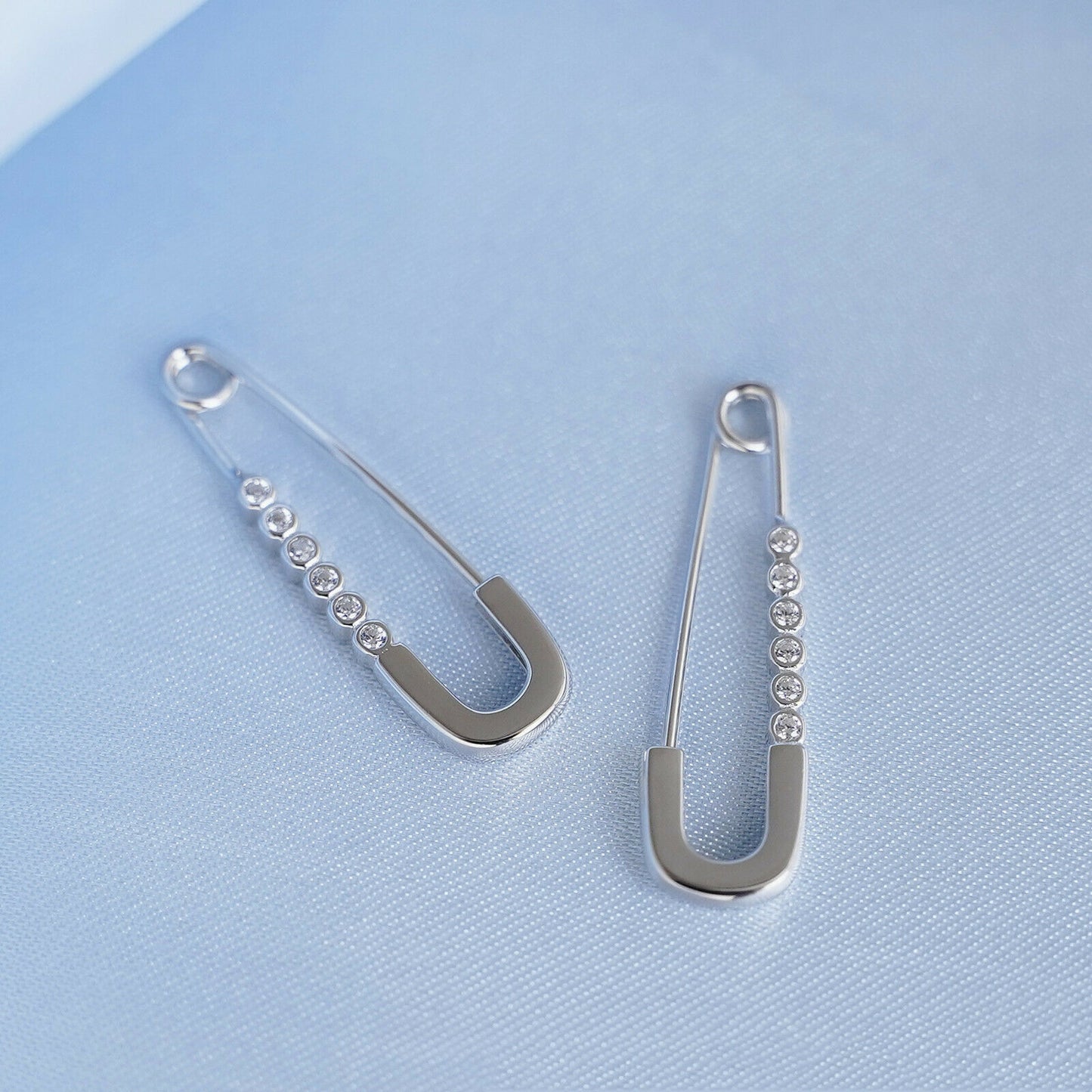 925 Sterling Silver Pin Hoop Earrings with CZ Beads and Paper Clip Design - sugarkittenlondon