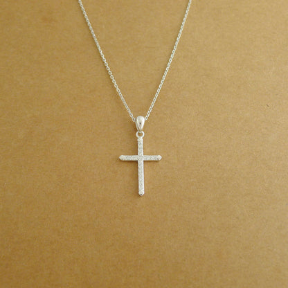 Sterling Silver Passion Cross Pointed Cross Paved CZ Pendant Necklace - sugarkittenlondon