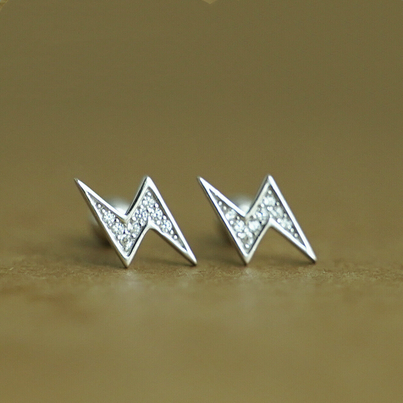 Sterling Silver CZ Lightning Bolt Barbell Bead Ball Screw Back Stud Earrings - sugarkittenlondon