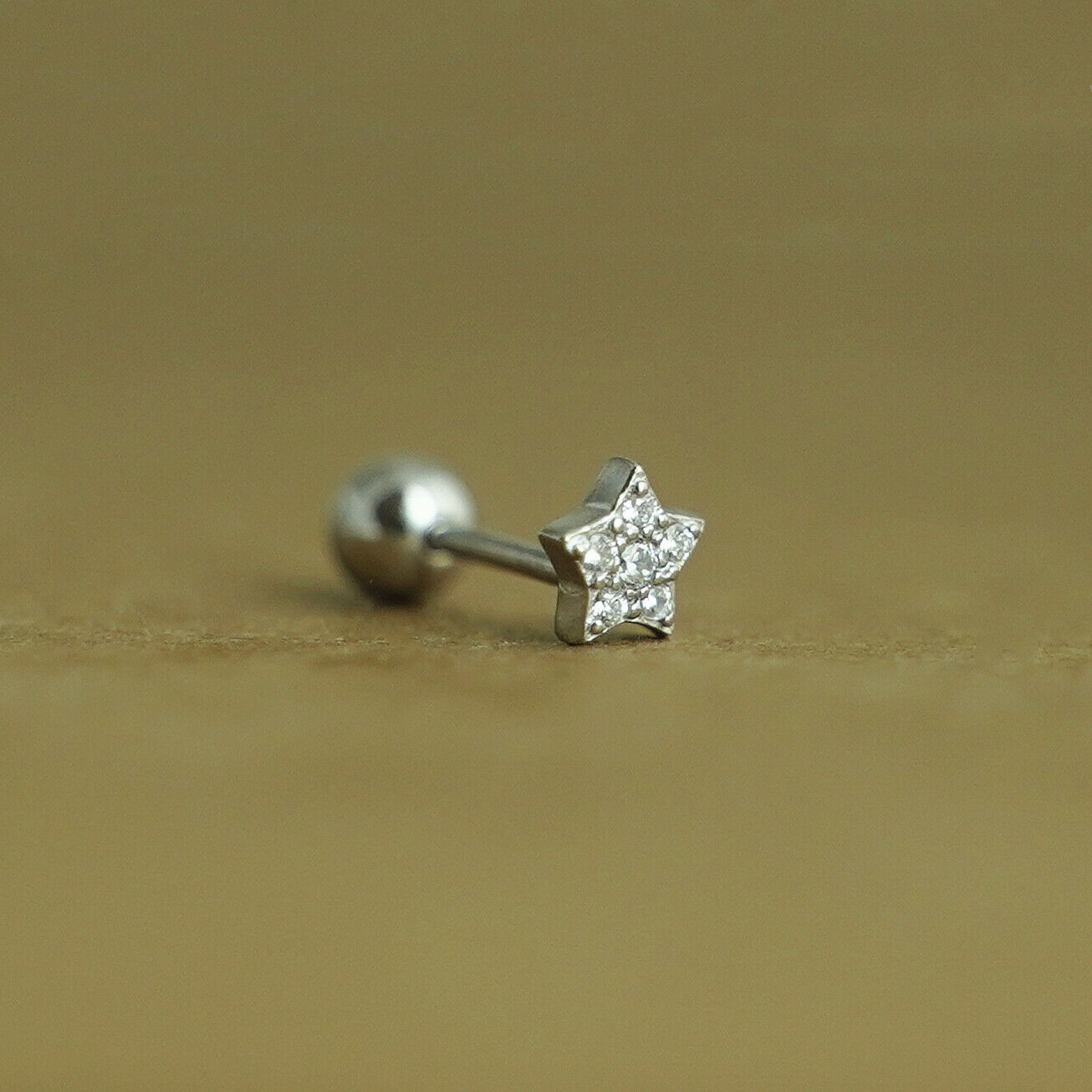 Sterling Silver Mini Shiny CZ Star Barbell Bead Ball Screw Back Earrings 3 Tones - sugarkittenlondon