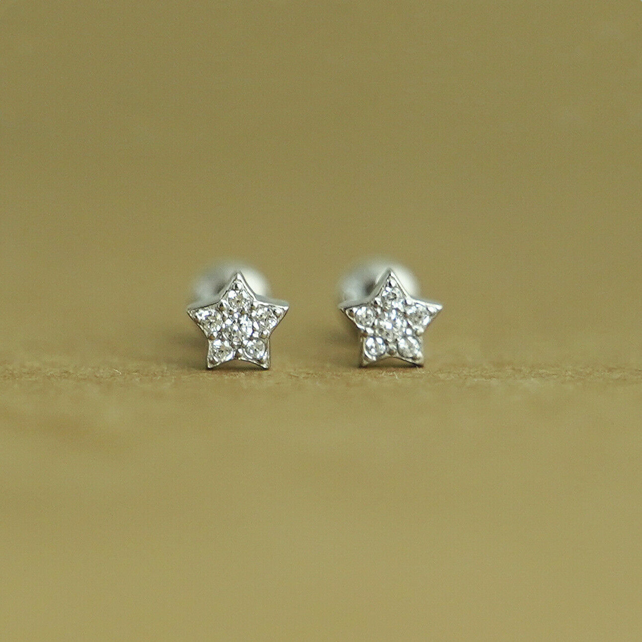 Sterling Silver Mini Shiny CZ Star Barbell Bead Ball Screw Back Earrings 3 Tones - sugarkittenlondon