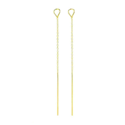 Sterling Silver Long Drop Line Bar Pull Through Threader Earrings BELCHER Chain - sugarkittenlondon