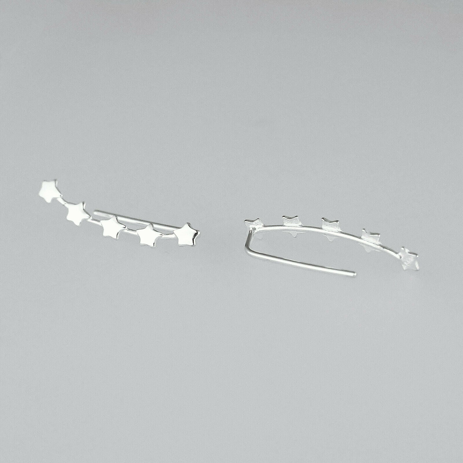 Sterling Silver Small Stacking Lucky Stars Vine Curved Climber Crawler Earrings - sugarkittenlondon