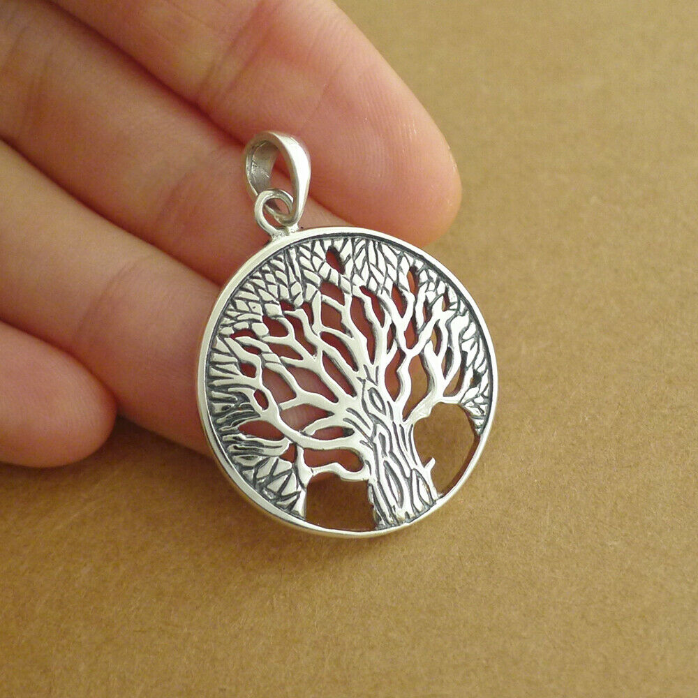 Sterling Silver Oxidized Filigree Tree Of Life Circle Dome Pendant 25mm - sugarkittenlondon