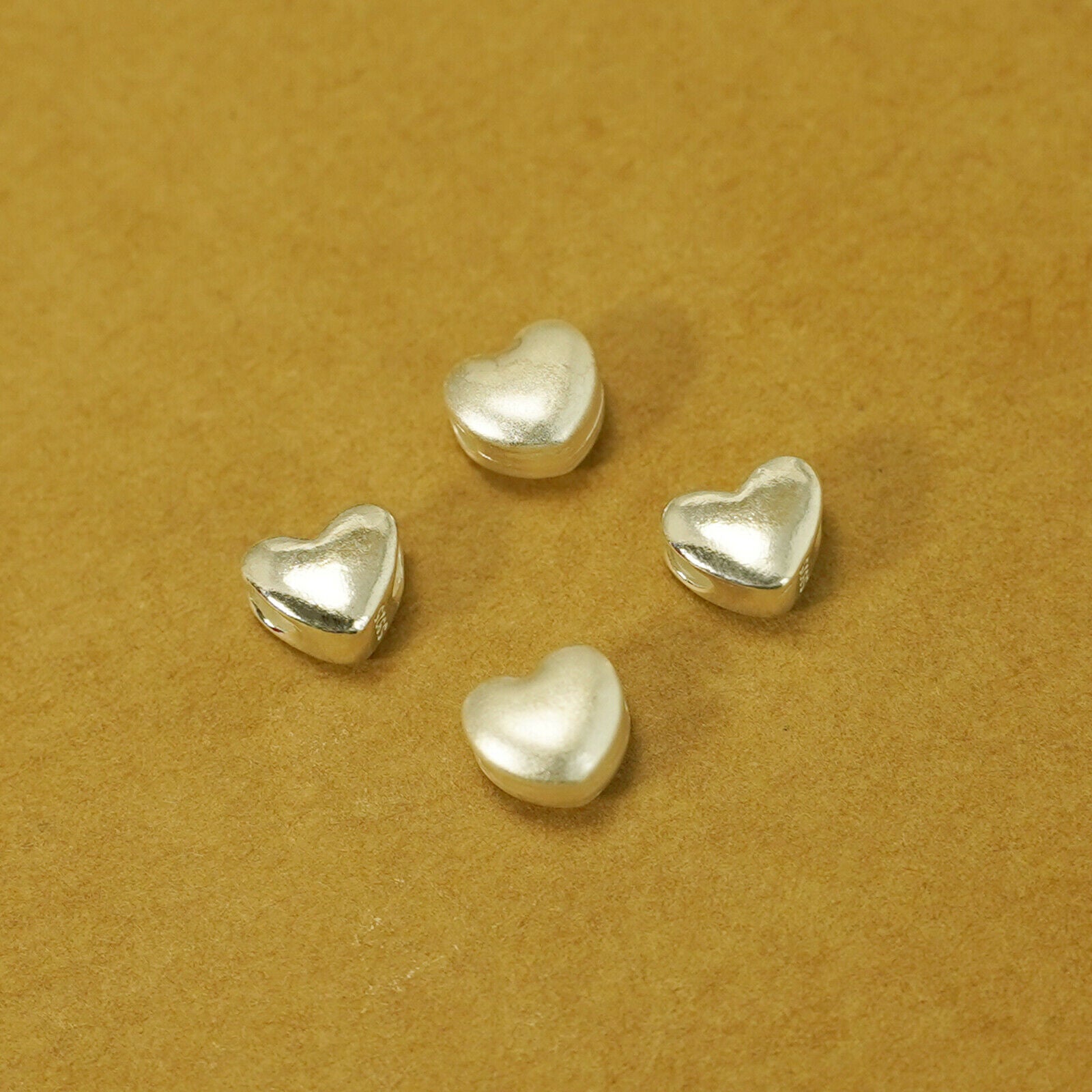 Sterling Silver Fine Silver Shiny & Matte Puffy Love Heart Spacer Charm Bead - sugarkittenlondon