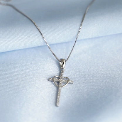 Sterling Silver Heart Cross Paved CZ Infinity Love Pendant Necklace Boxed - sugarkittenlondon