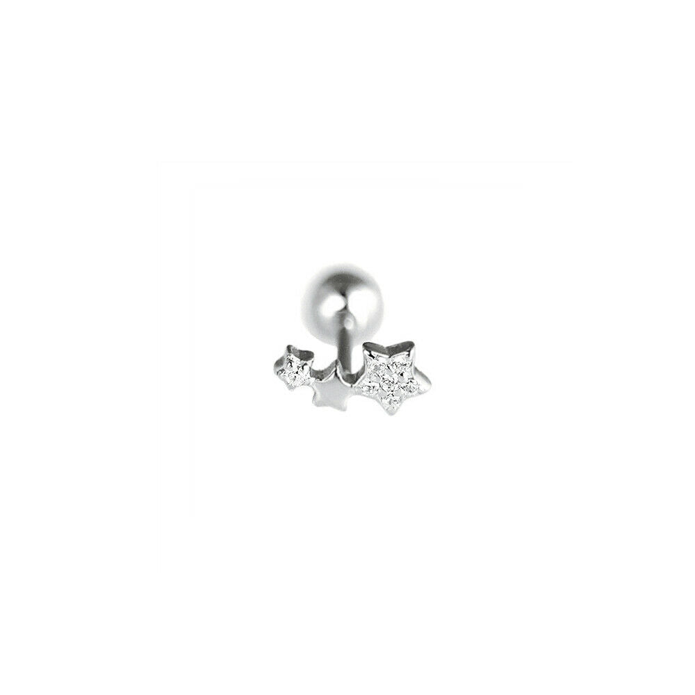 925 Sterling Silver Barbell Bead Ball Screw Back Star Earrings - sugarkittenlondon