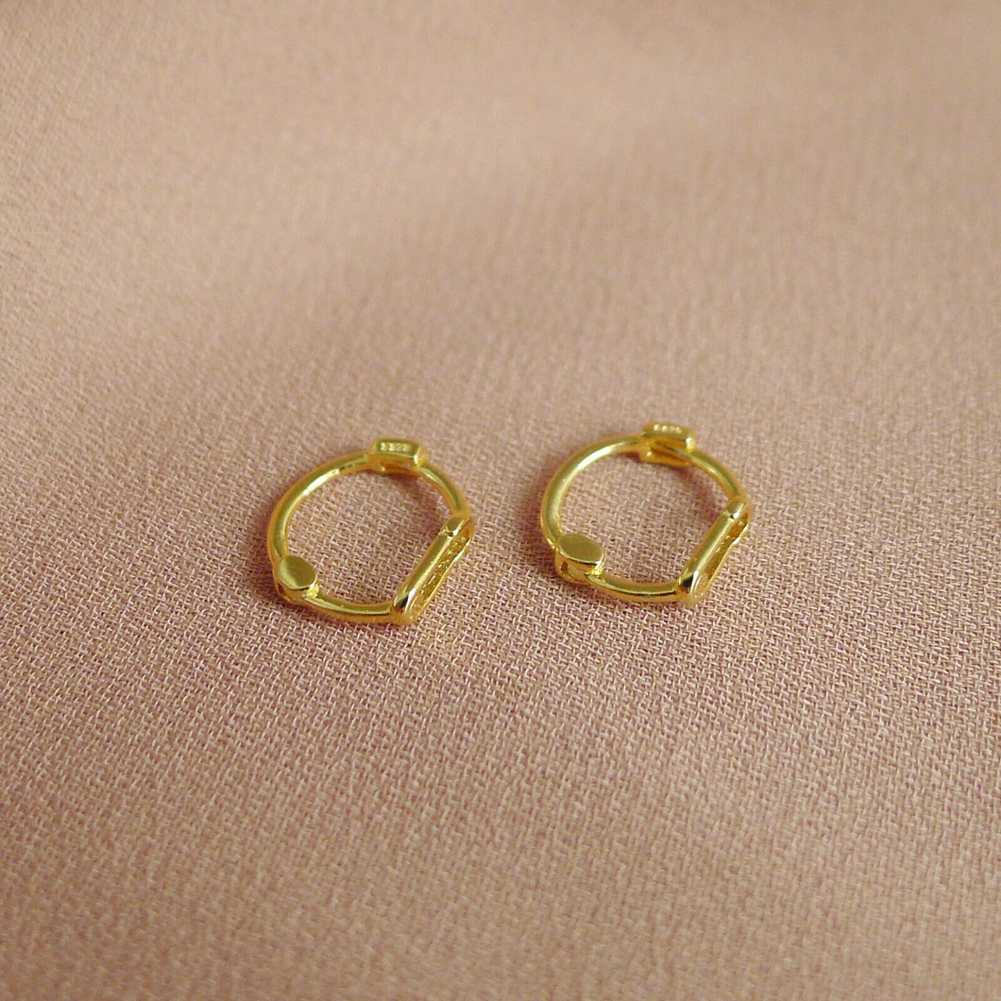 18K Gold on Sterling Silver Plain Small Safety Pin Cuff Hoop Huggie Earrings - sugarkittenlondon
