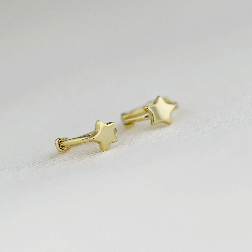 18K Gold Hinged Hoop Earrings with Mini Star, Square, and Triangle Shapes - sugarkittenlondon