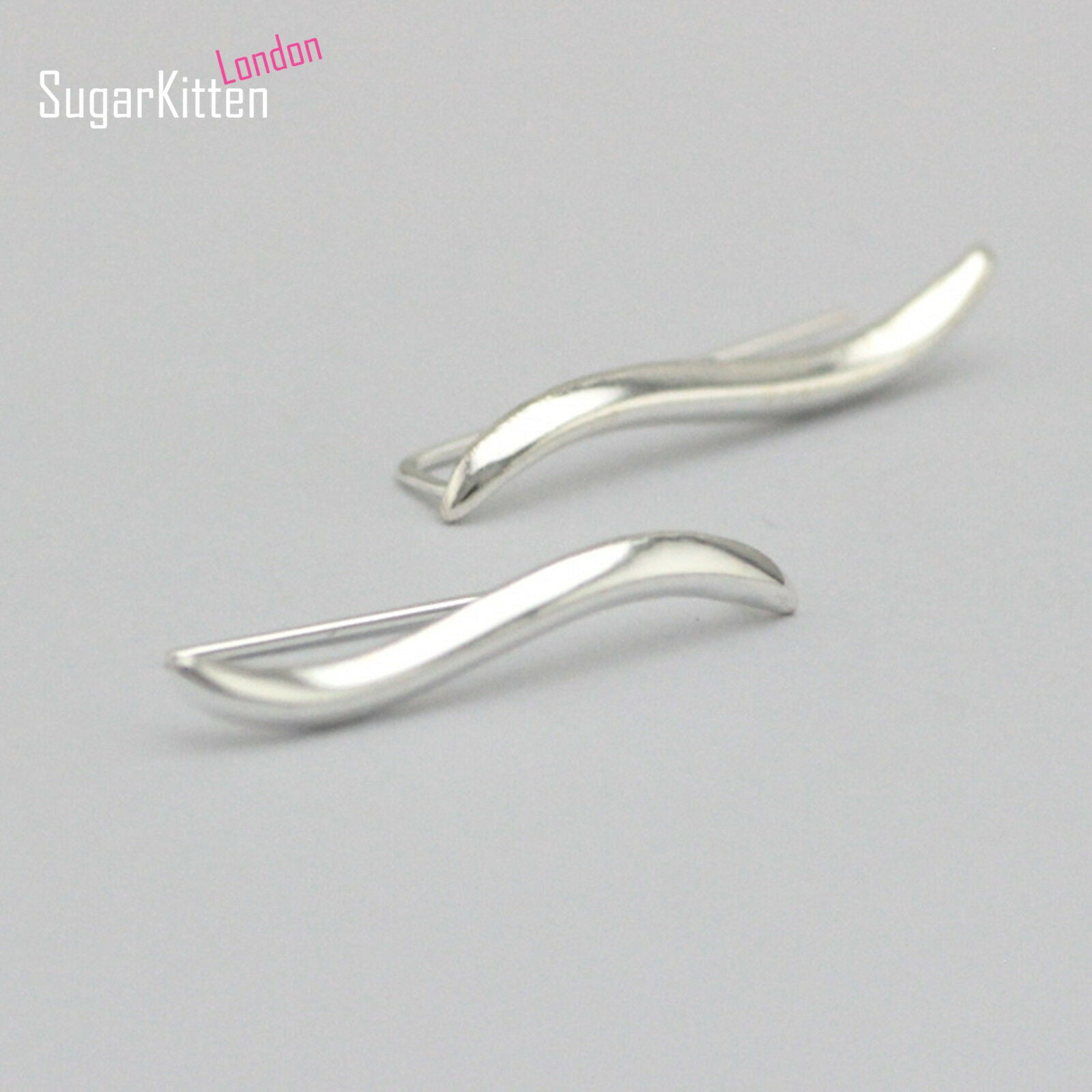 Sterling Silver Hollow Simple Wavy Vine Line Cuff Climber Crawler Earrings - sugarkittenlondon