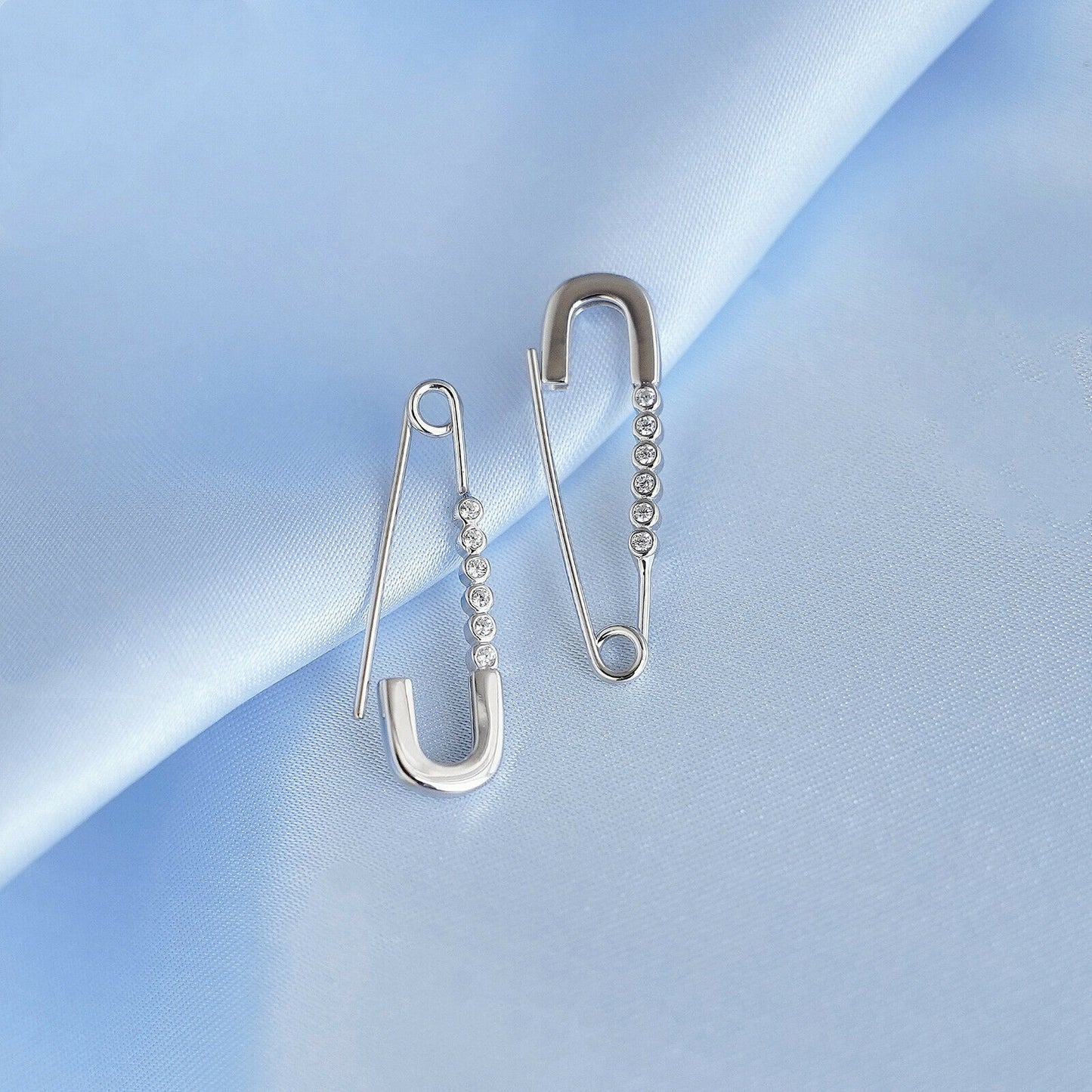 925 Sterling Silver Pin Hoop Earrings with CZ Beads and Paper Clip Design - sugarkittenlondon