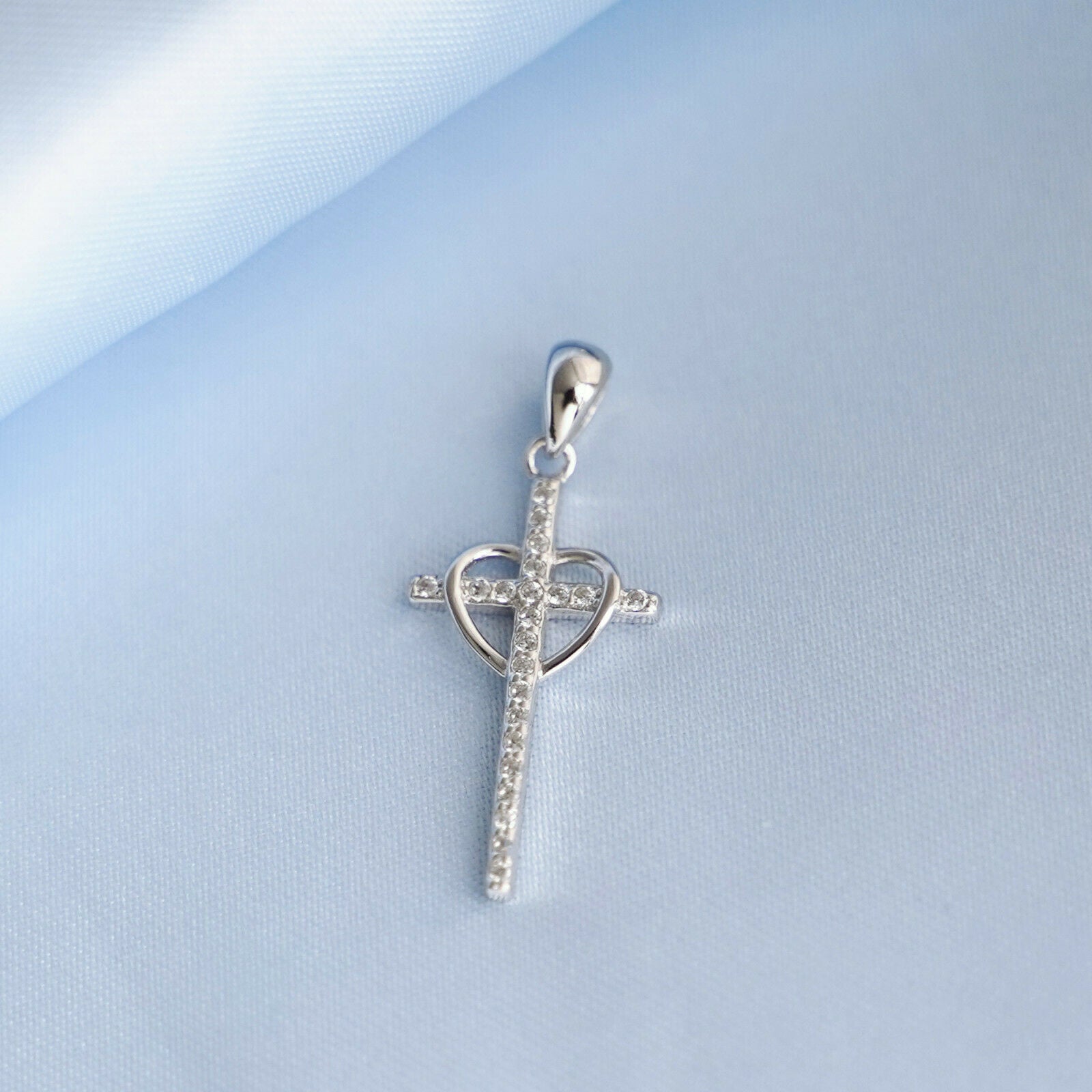 Sterling Silver Heart Cross Paved CZ Infinity Love Pendant Necklace Boxed - sugarkittenlondon