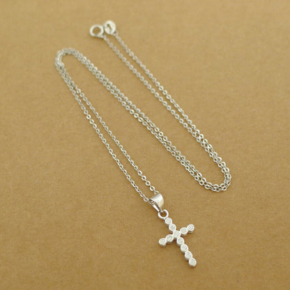 Sterling Silver Bezel Set Bubble Rounds CZ Cross Pendant Necklace 2 Chains - sugarkittenlondon