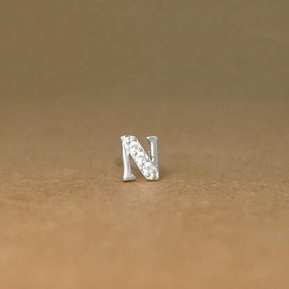 Sterling Silver Small Paved CZ Initial A-Z Alphabet Letter Stud Earrings - sugarkittenlondon