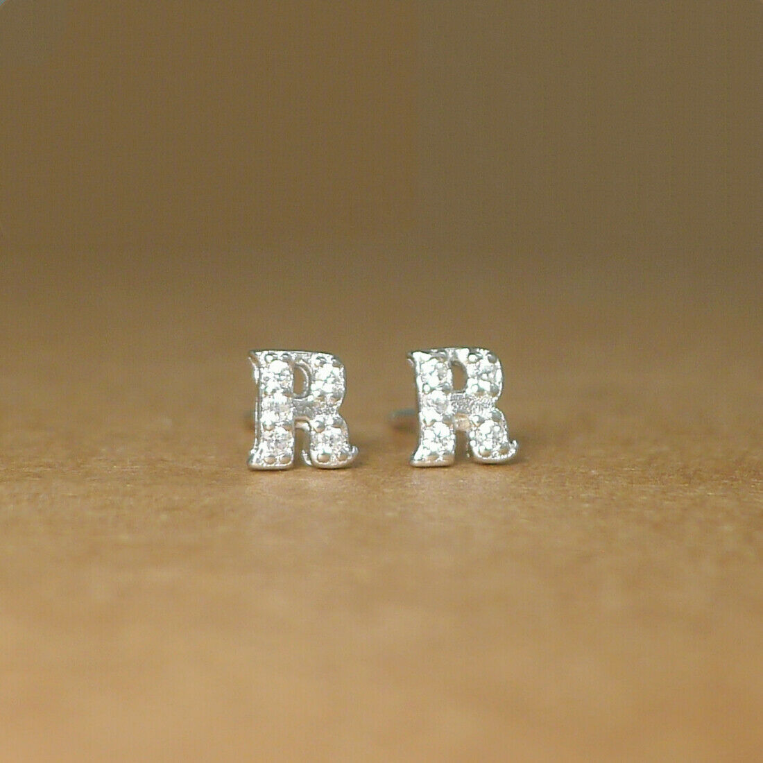 Sterling Silver Paved CZ Initial Stud Earrings for Women - Alphabet Letter A-Z - sugarkittenlondon