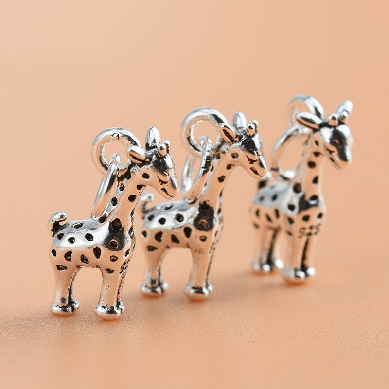 Sterling Silver Oxidized Mini 3D Baby Giraffe Deer Pendant Charm - sugarkittenlondon
