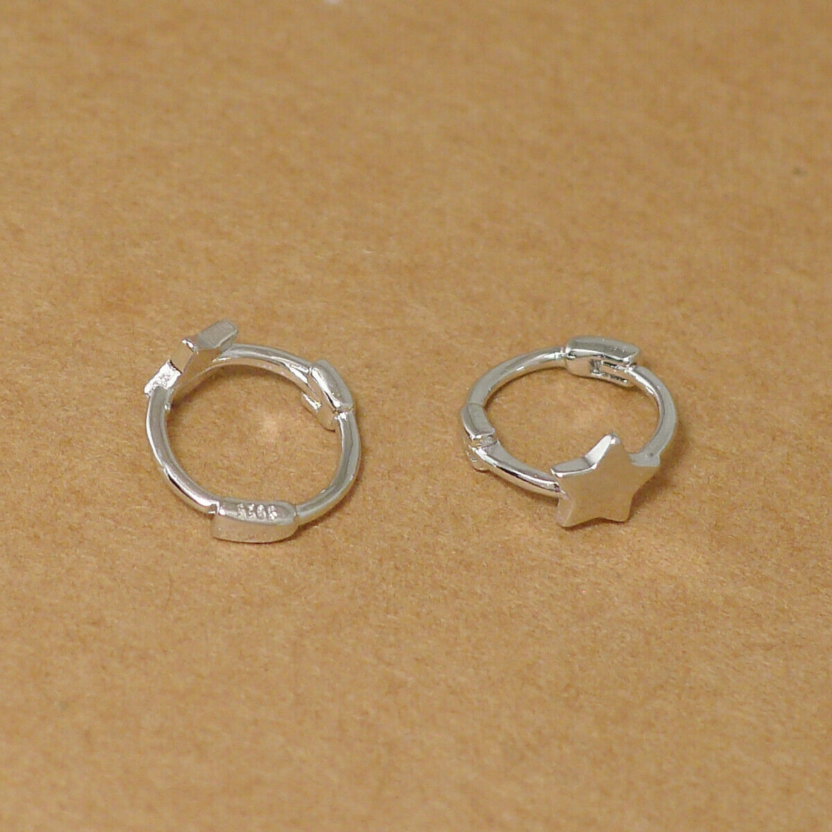 Sterling Silver Mini Hoop Plain Star Square Triangle Huggie Hinged Earrings - sugarkittenlondon