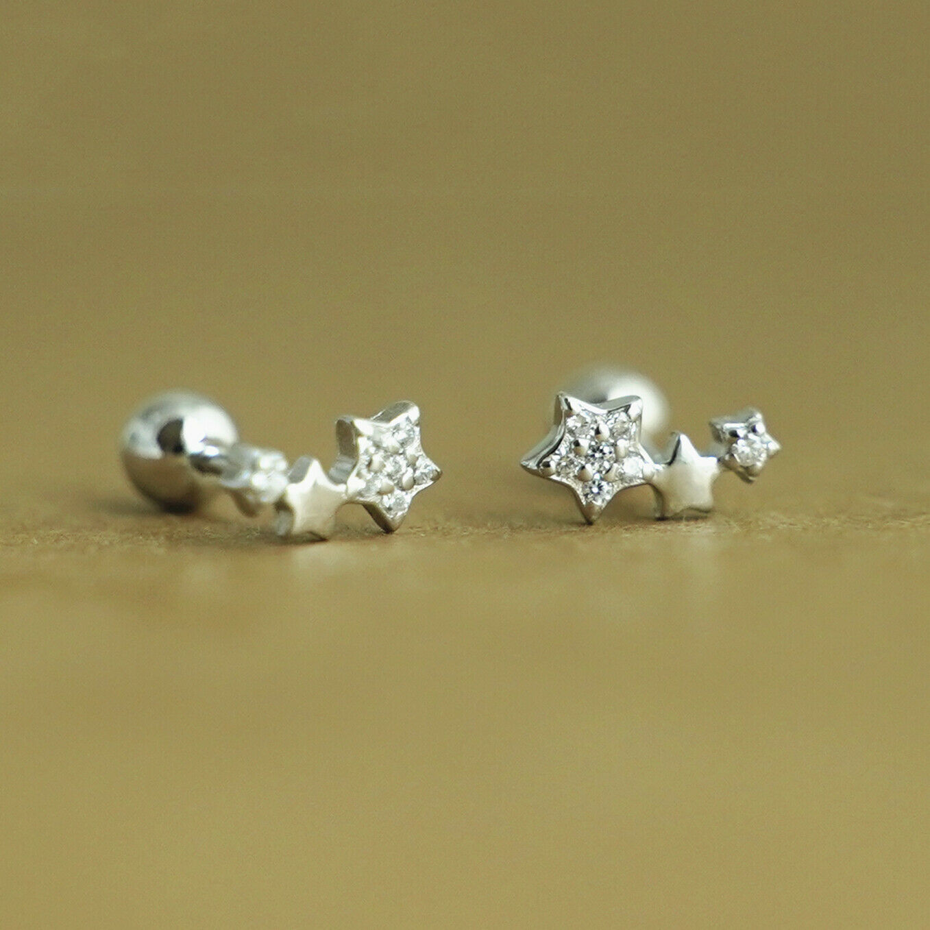 925 Sterling Silver Barbell Bead Ball Screw Back Star Earrings - sugarkittenlondon