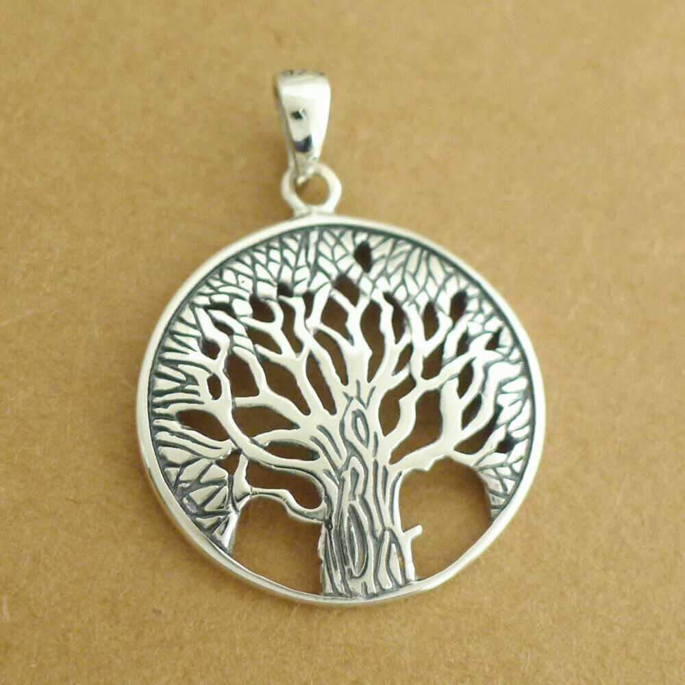 Sterling Silver Oxidized Filigree Tree Of Life Circle Dome Pendant 25mm - sugarkittenlondon