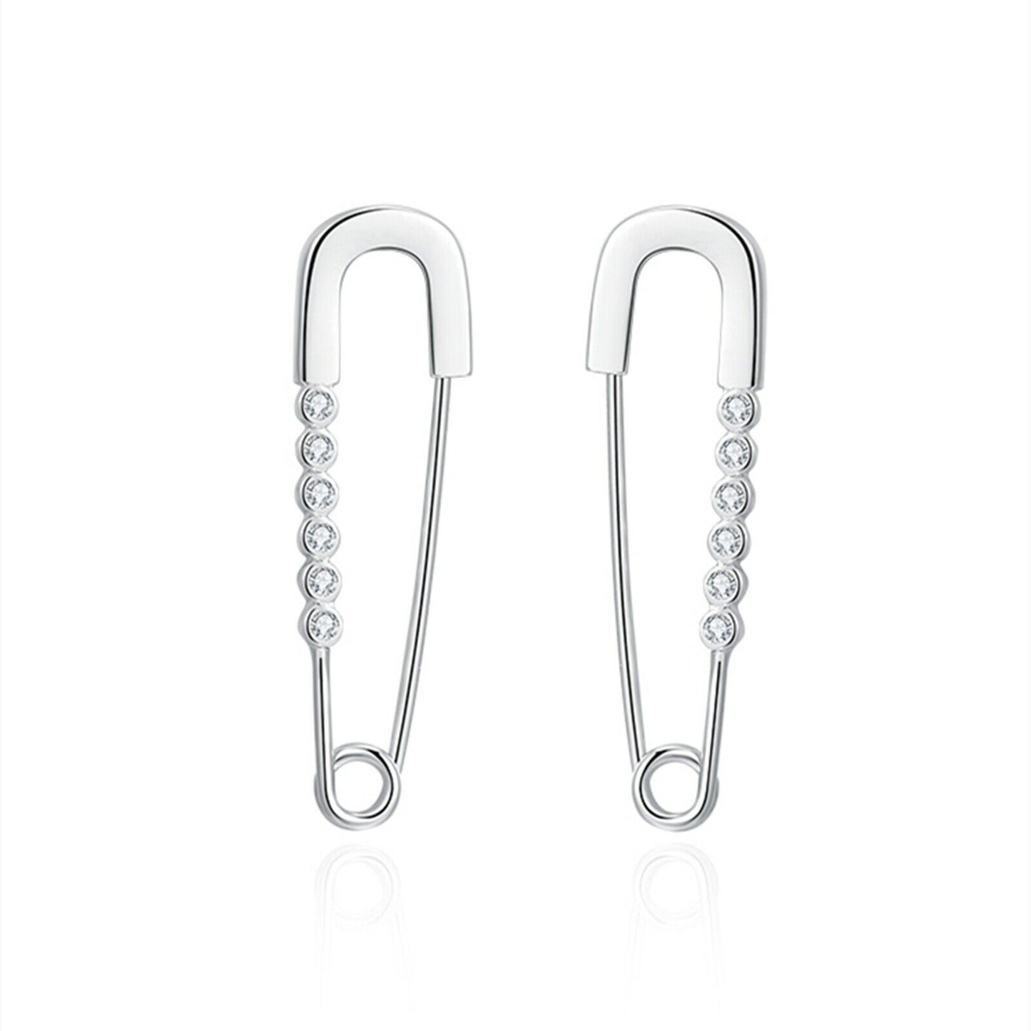 925 Sterling Silver Pin Hoop Earrings with CZ Beads and Paper Clip Design - sugarkittenlondon