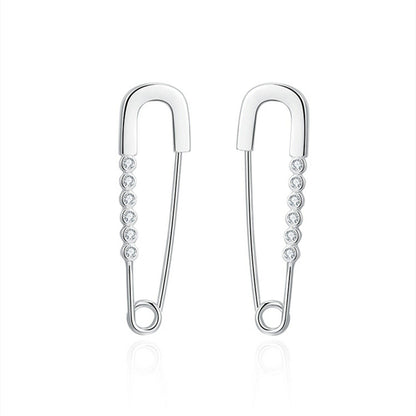Sterling Silver Bezel CZ Beaded Paper Clip Safety Pin Hoop Drop Cuff Earrings - sugarkittenlondon
