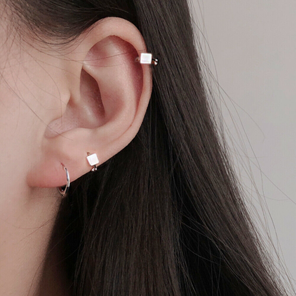 Sterling Silver Mini Hoop Plain Star Square Triangle Huggie Hinged Earrings - sugarkittenlondon