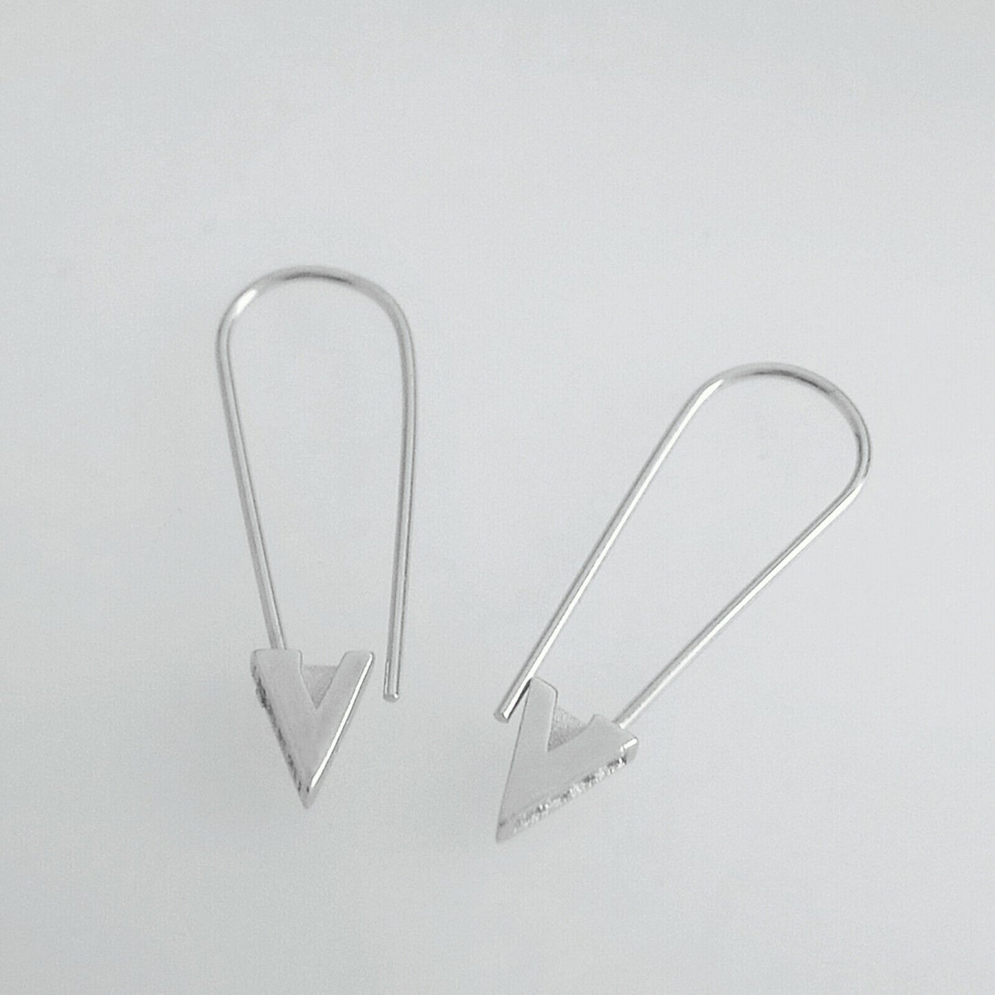 Rhodium on Sterling Silver Triangle Paved CZ Safety Pin Clip Hoop Drop Earrings - sugarkittenlondon