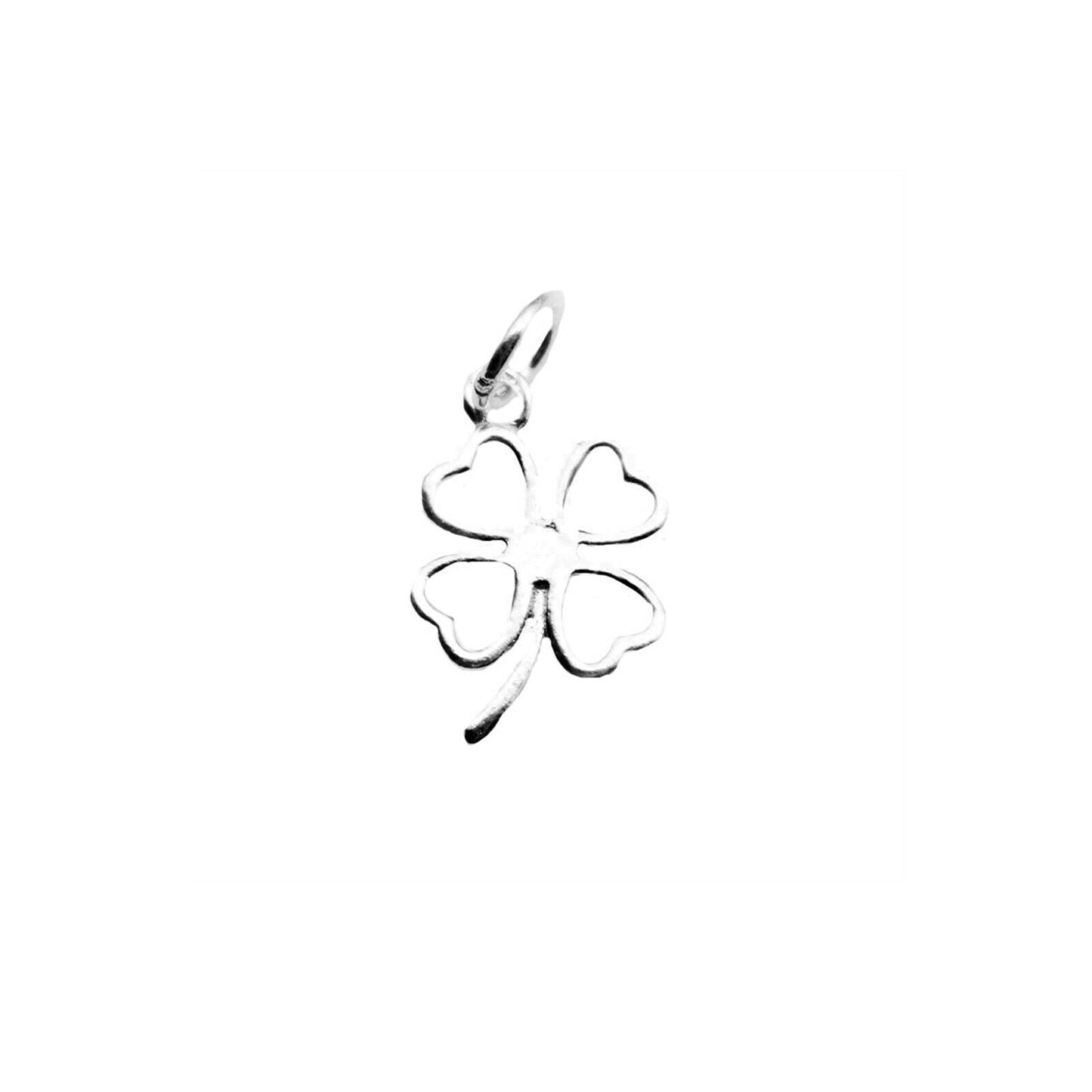 Sterling Silver Hollow Luck Four Leaf Clover With Love Hearts Charm Pendant - sugarkittenlondon