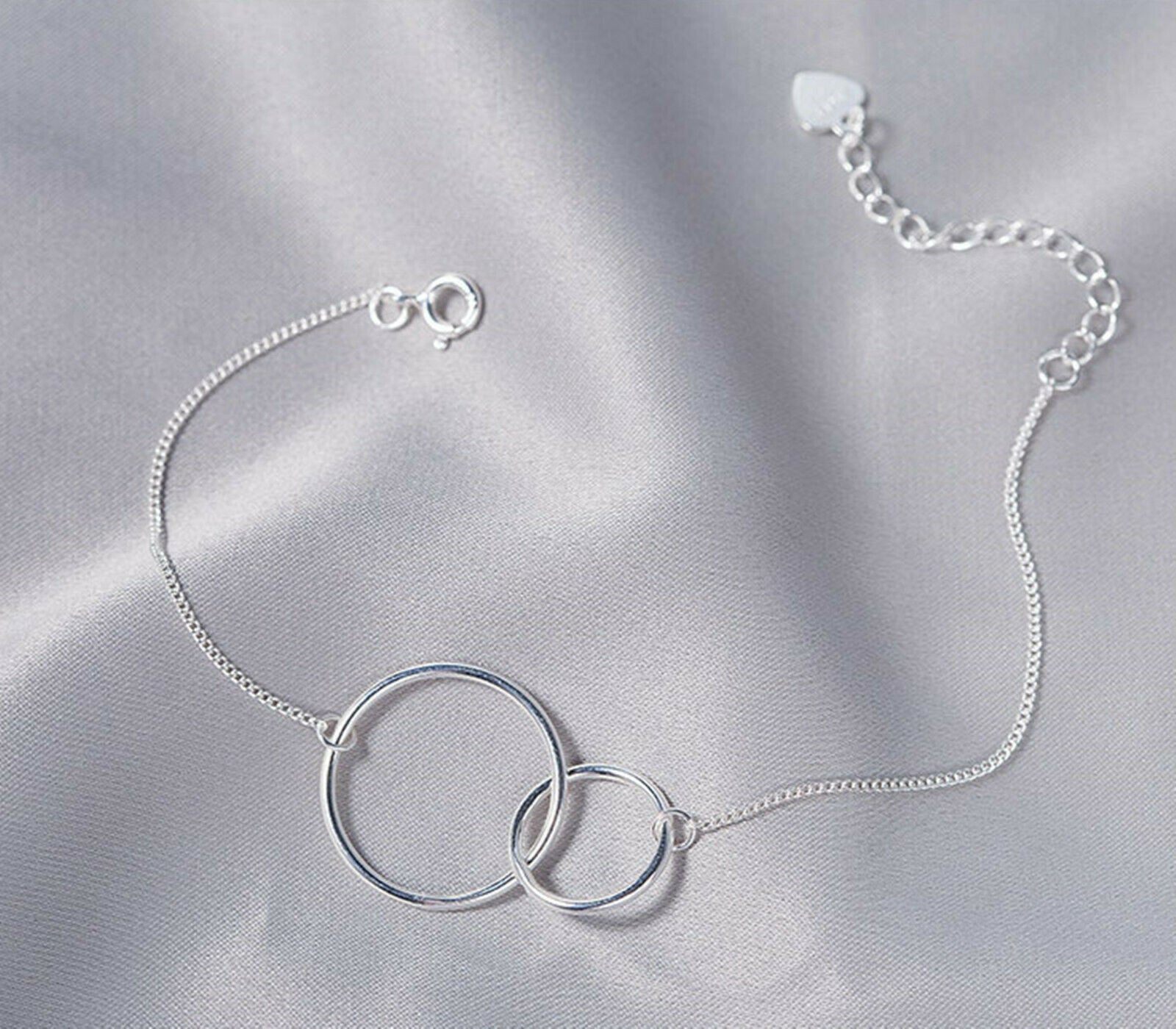 Sterling Silver Eternity Infinity Double Circles CURB Chain Bracelet - sugarkittenlondon