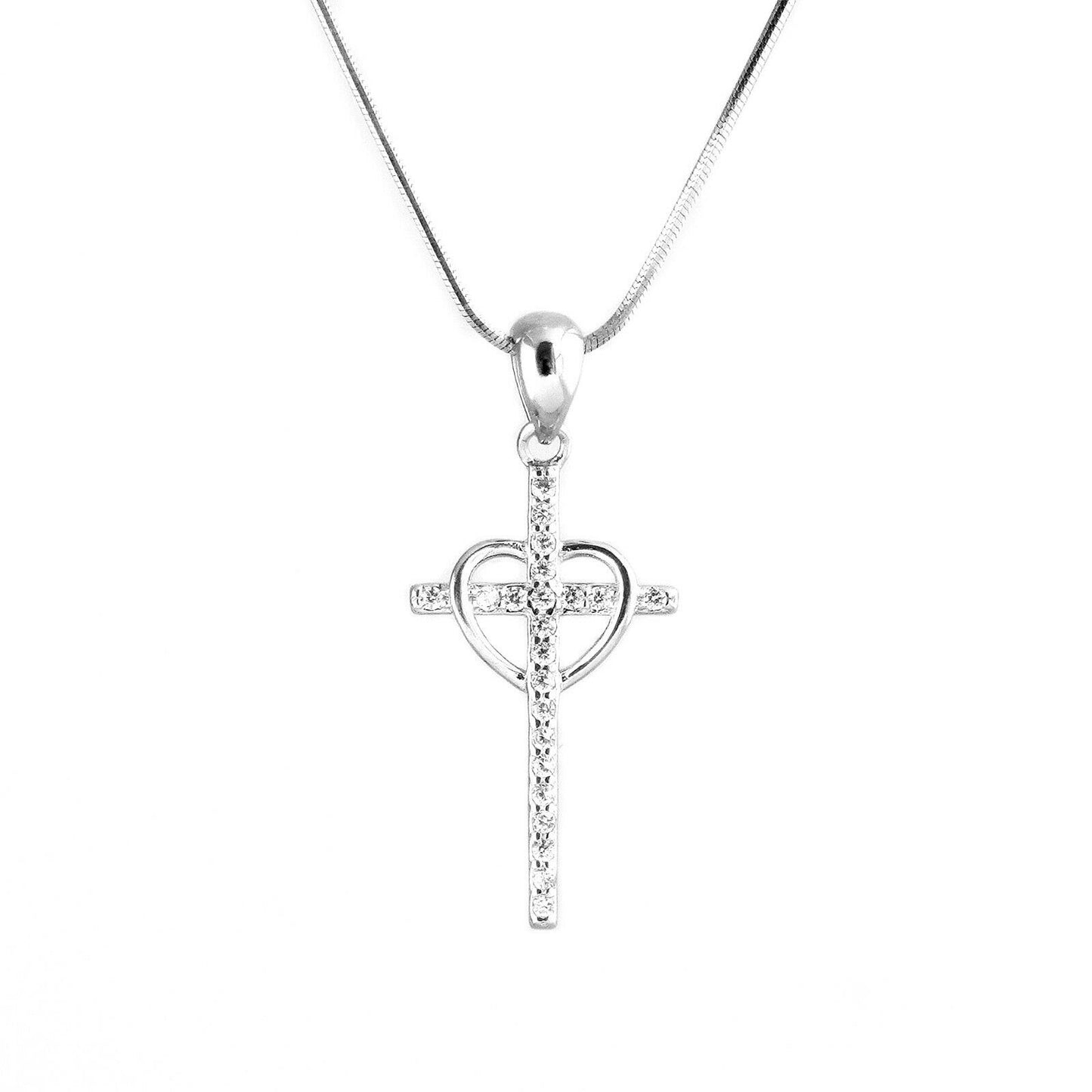 Sterling Silver Heart Cross Paved CZ Infinity Love Pendant Necklace Boxed - sugarkittenlondon