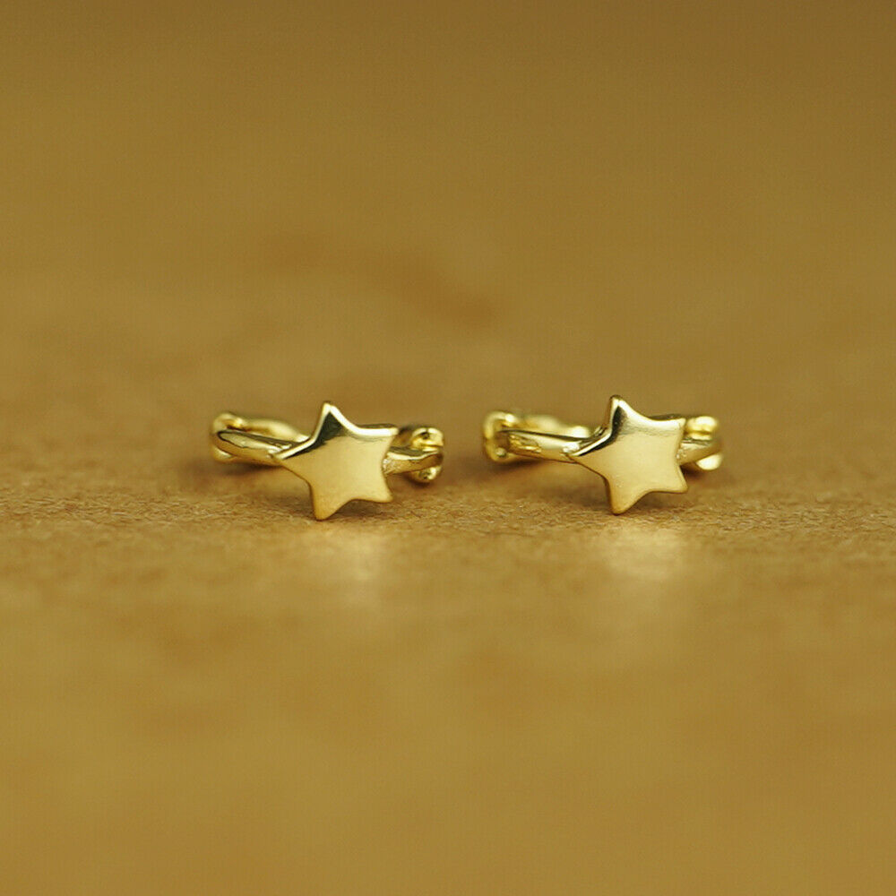 18K Gold Hinged Hoop Earrings with Mini Star, Square, and Triangle Shapes - sugarkittenlondon