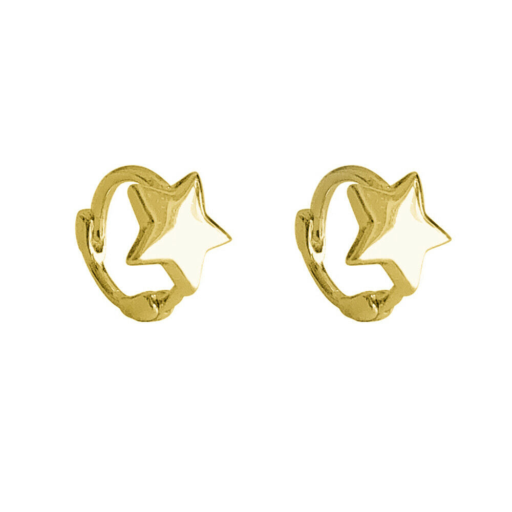 18K Gold Hinged Hoop Earrings with Mini Star, Square, and Triangle Shapes - sugarkittenlondon