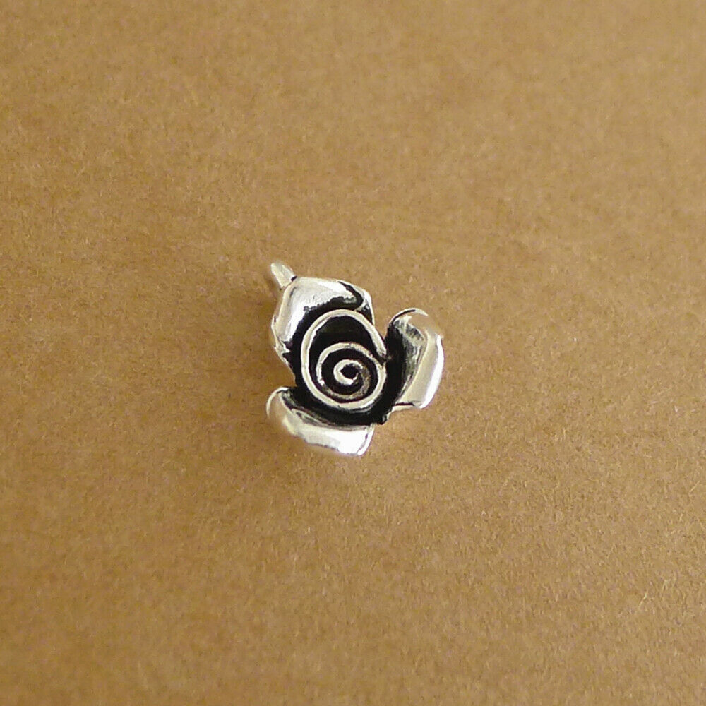 Sterling Silver Oxidized 3D Rose Bud Flower Necklace Bracelet Charm Pendant - sugarkittenlondon