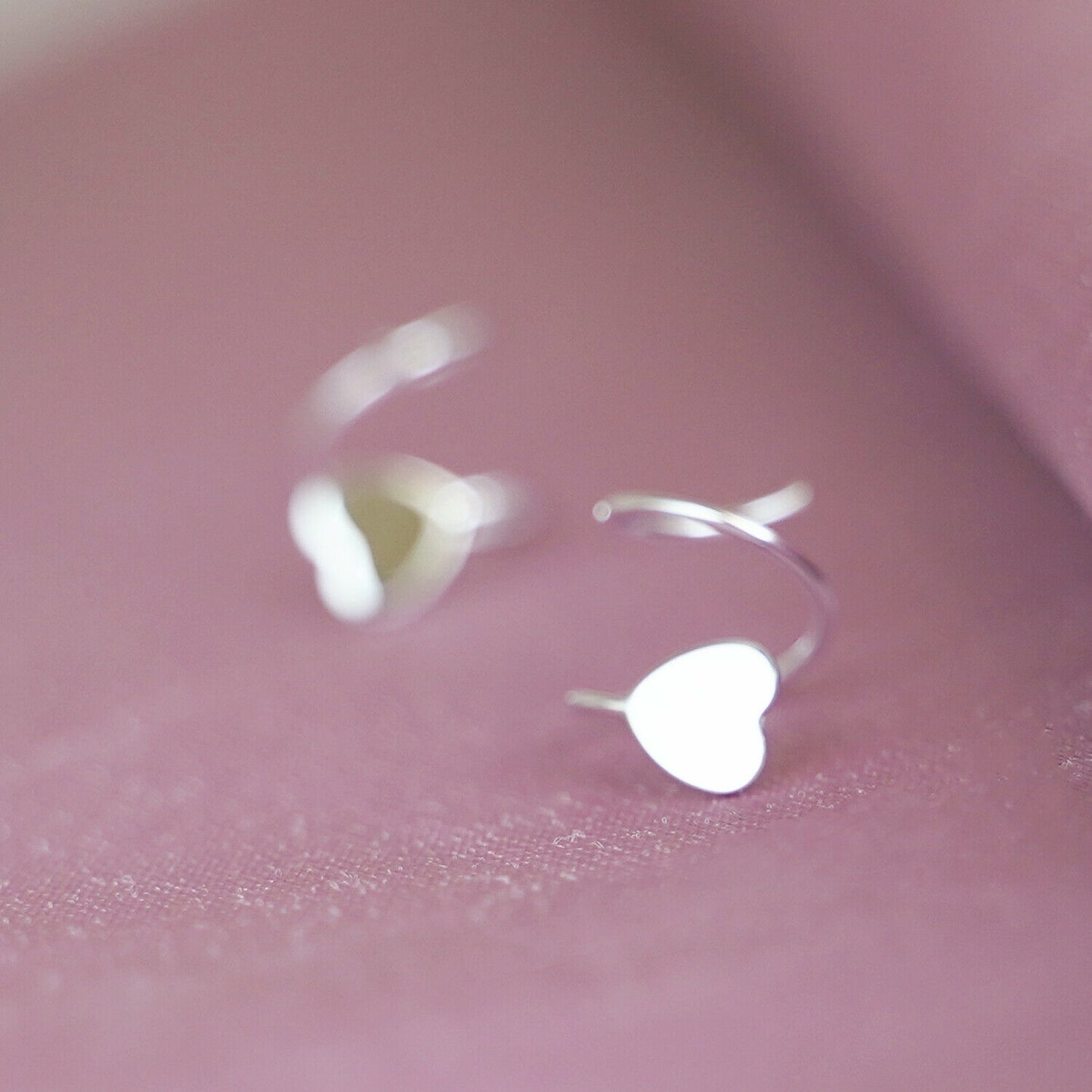 Sterling Silver Heart Twirl Huggie Earrings with Reverse Worn Wire - sugarkittenlondon