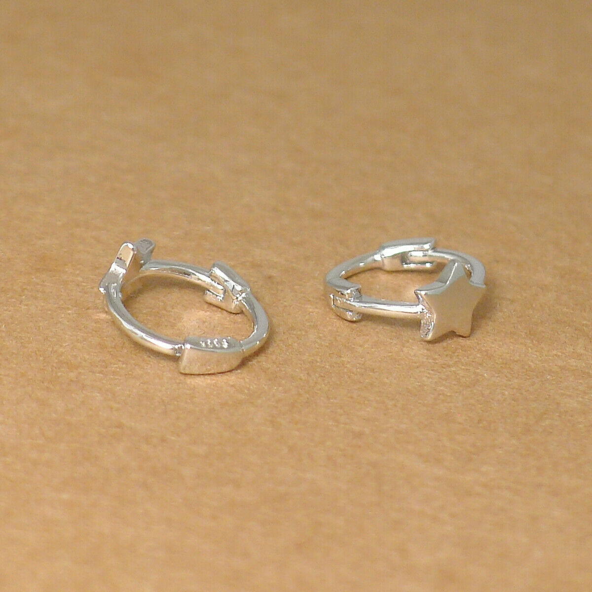 Sterling Silver Mini Hoop Plain Star Square Triangle Huggie Hinged Earrings - sugarkittenlondon