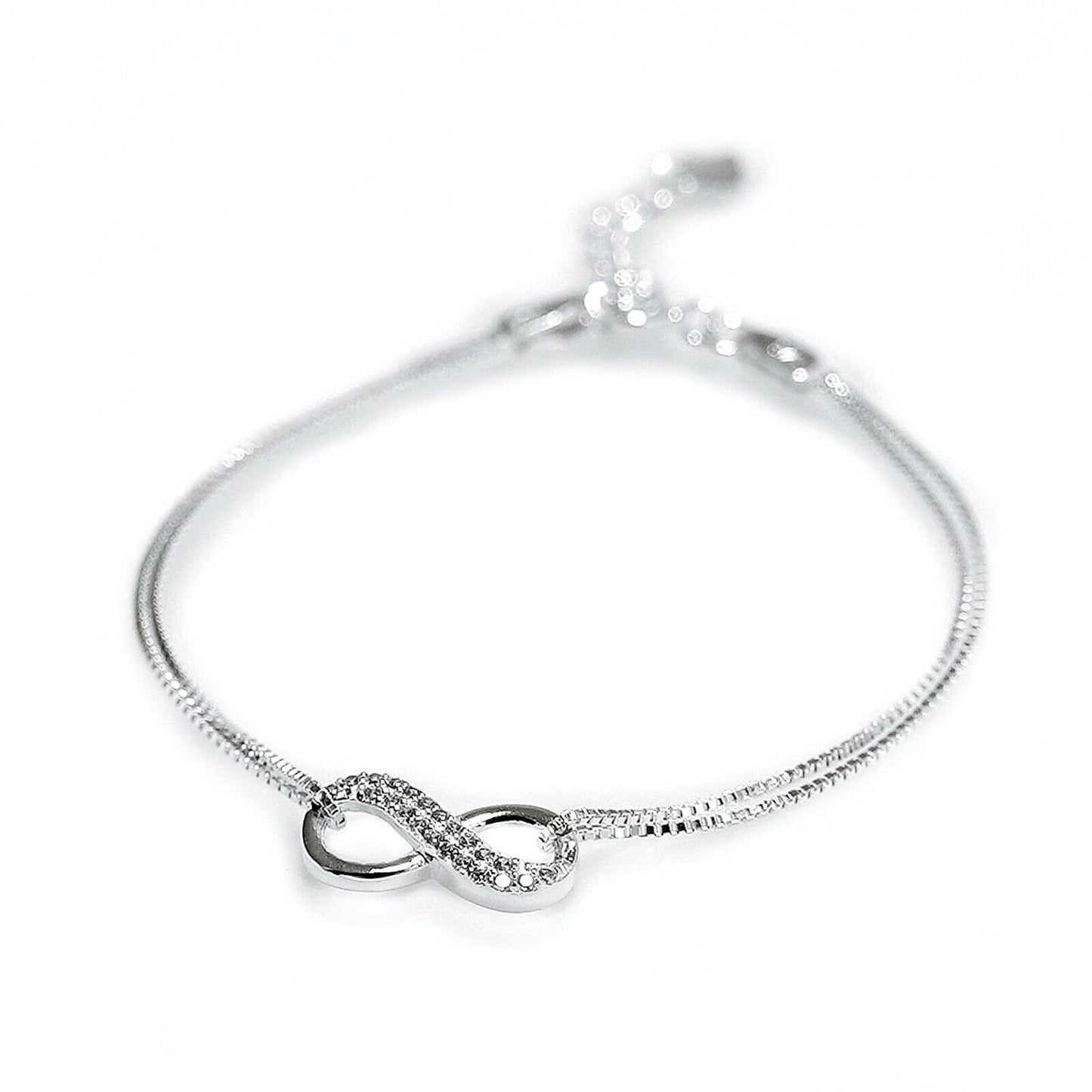 Sterling Silver Infinity Bracelet with Sparkling Crystal CZ - sugarkittenlondon