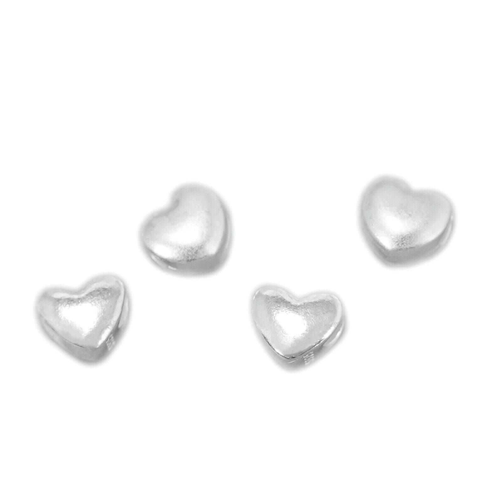 Sterling Silver Fine Silver Shiny & Matte Puffy Love Heart Spacer Charm Bead - sugarkittenlondon