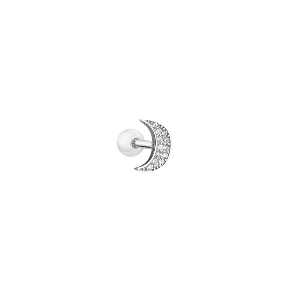 Sterling Silver Cubic Zirconia Moon Barbell Bead Ball Screw Back Stud Earrings - sugarkittenlondon