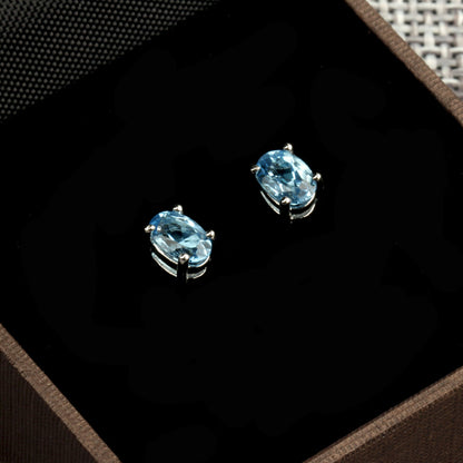 Sterling Silver Solitaire Blue Oval Cut CZ Stud Earrings Jewellery - sugarkittenlondon