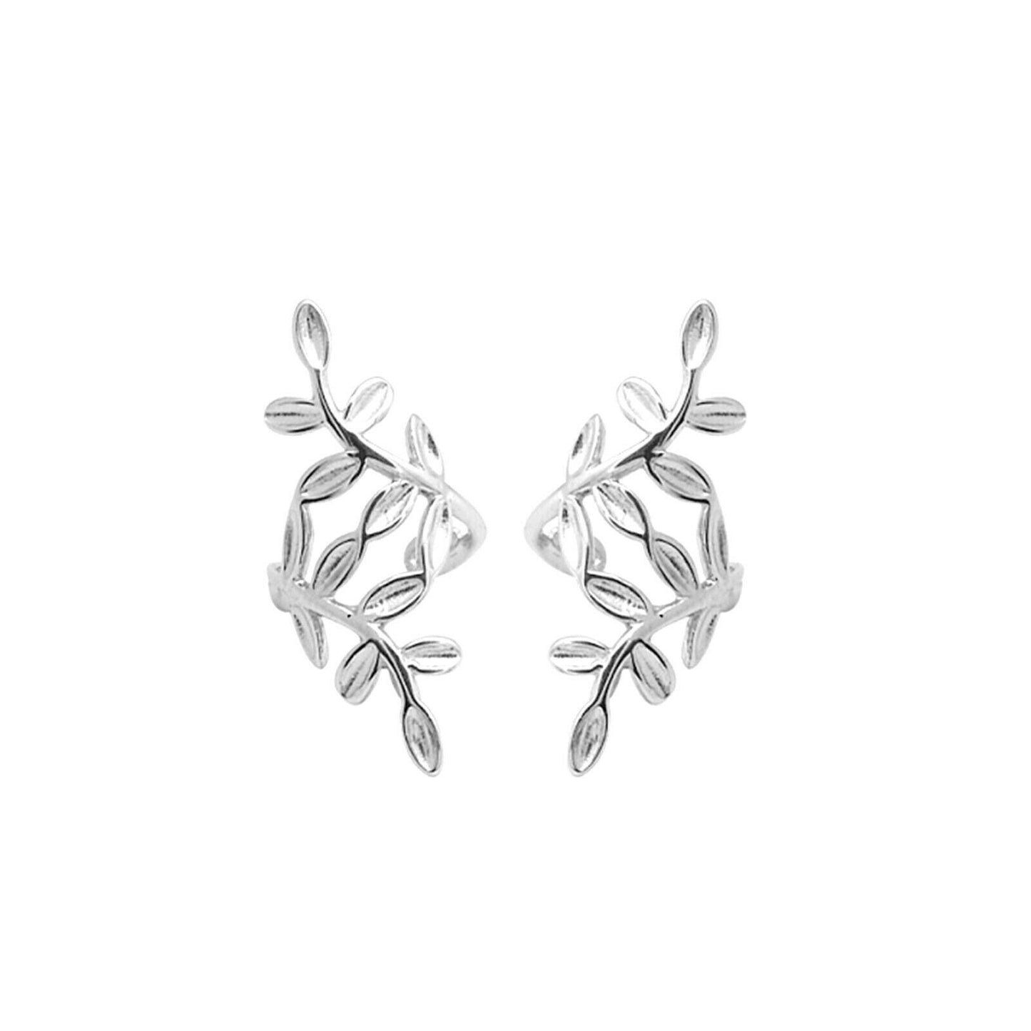 Sterling Silver Wrap Cuff Earring | No Piercing Leaves Earring - sugarkittenlondon