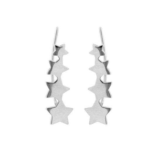 Sterling Silver Linked Four Stars Curvy Line Climber Crawler Earrings Boxed - sugarkittenlondon